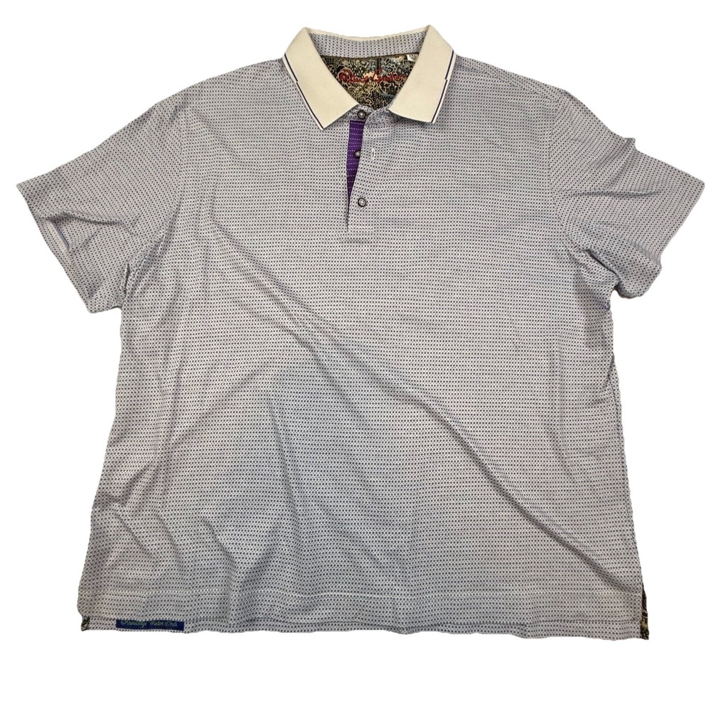 Robert Graham Purple Blue White Short Sleeve Polo Mens 2XL Knowedge Wisdom Truth